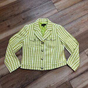Talbots Lime Green Tweed Plaid Blazer – Size 6 Petite – Gold Buttons – NWT
